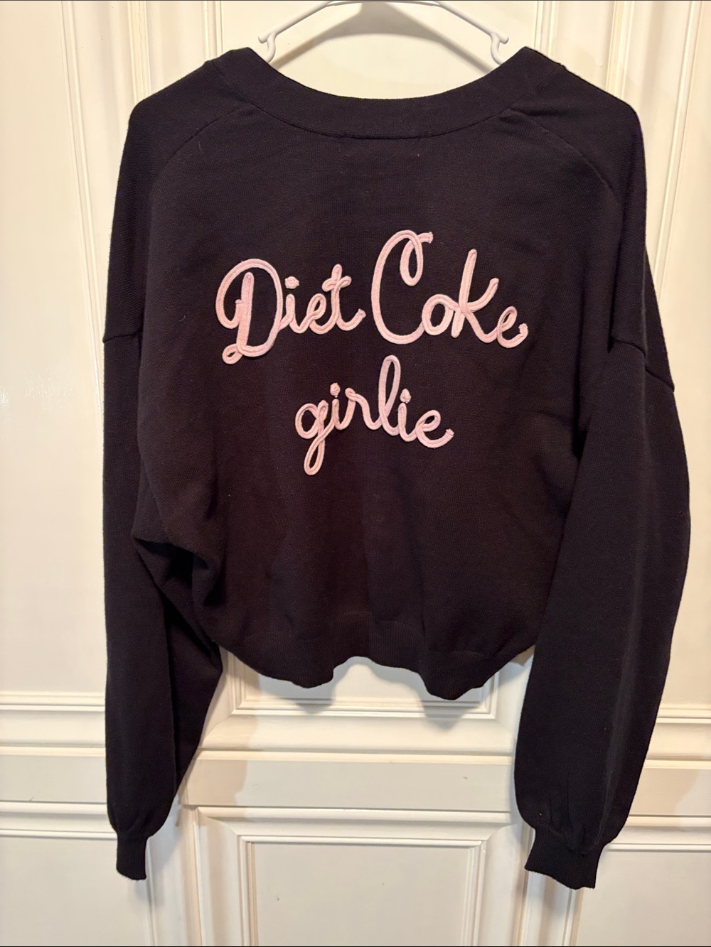 Diet Coke Black Cropped Cardigan with Pink Bow Accents